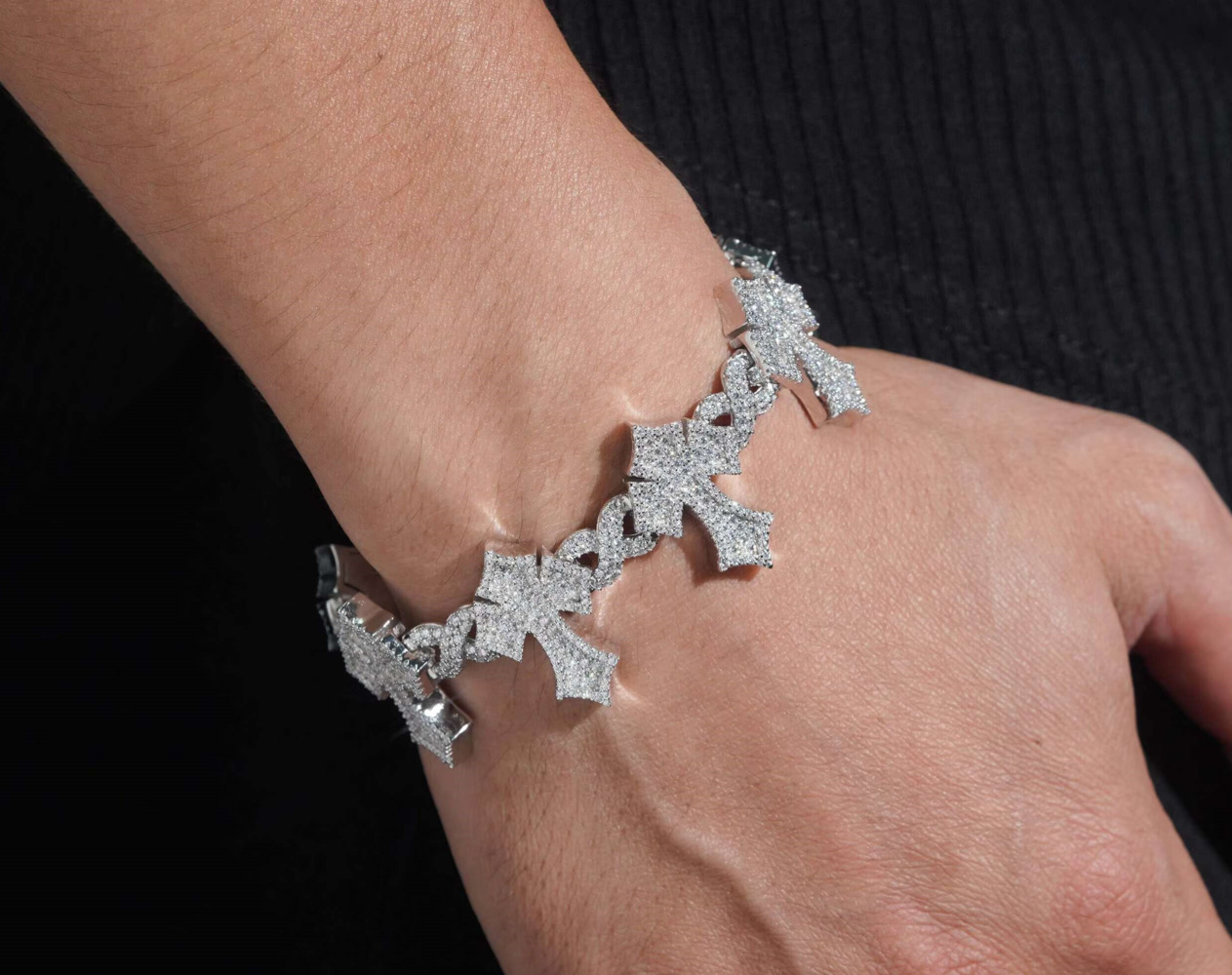 Highend Hip Hop Style Cross Infinity 925 Sterling Silver VVS Moissanite Cuban Link Bracelet