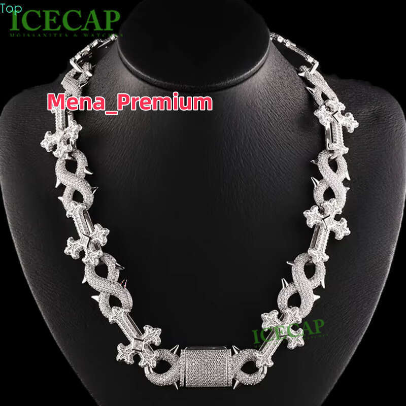 16mm Custom Fine Jewelry High Quality VVS Moissanite Dia Cross Cuban Link Chain HipHop Sier Iced Out Necklace for Men