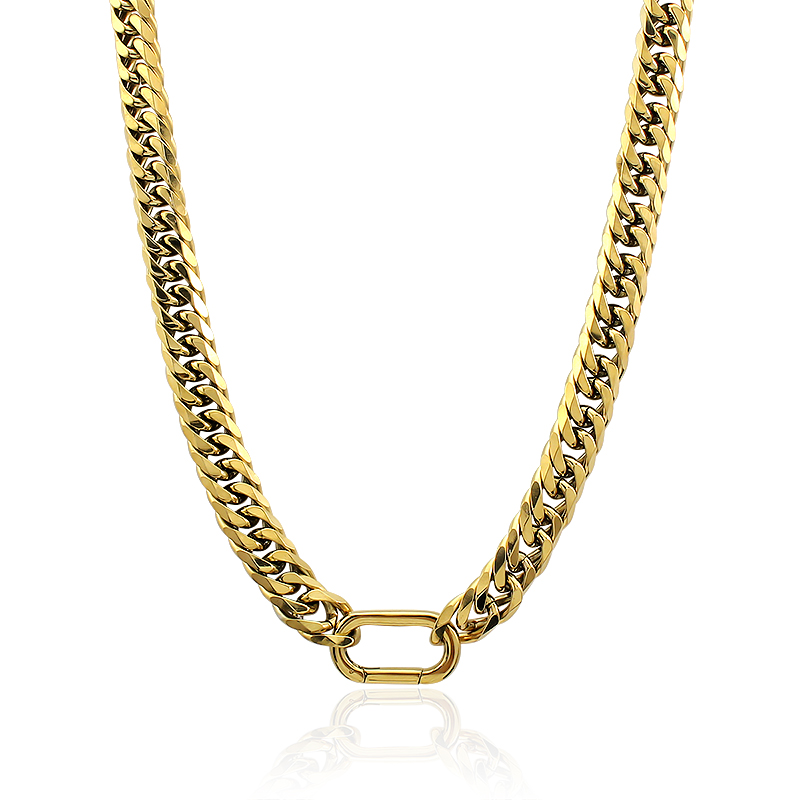 Simple Unisex 18K Gold Plated Climbing Buckle Statement Chunky Chain Climber Two-tone Stainless Steel Necklace