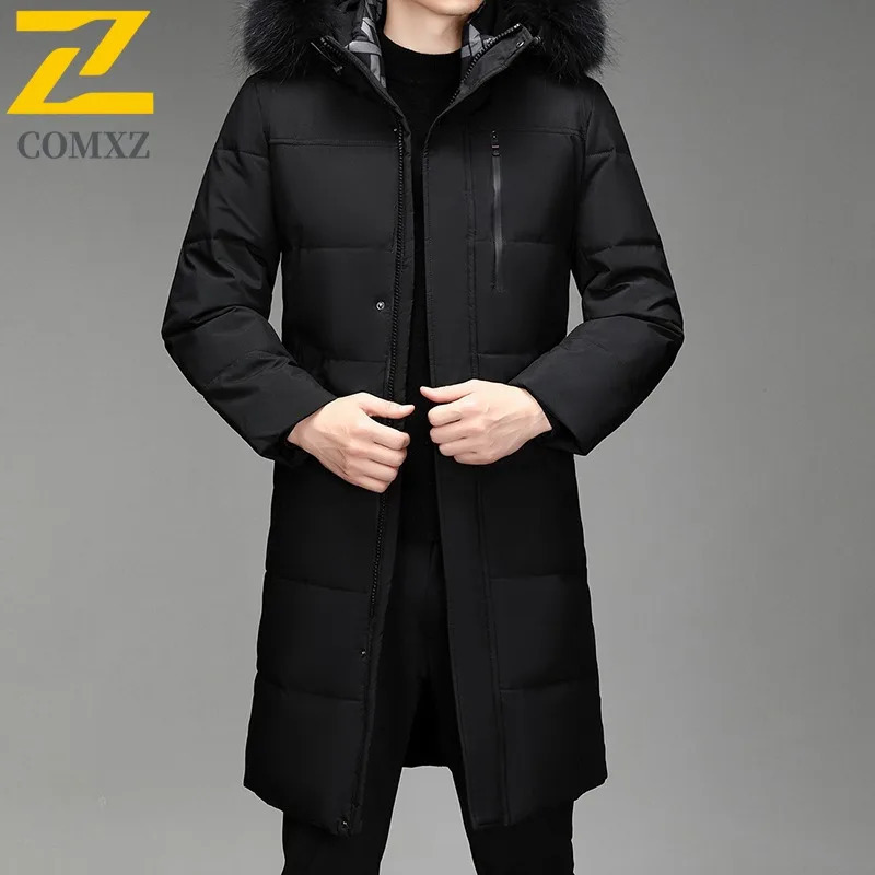 Maxbarley Winter Warm Puffer Coat Men Thick Fur Collar Hooded White Duck Down Padding Coat Snow Ski Long Down Jacket 251023