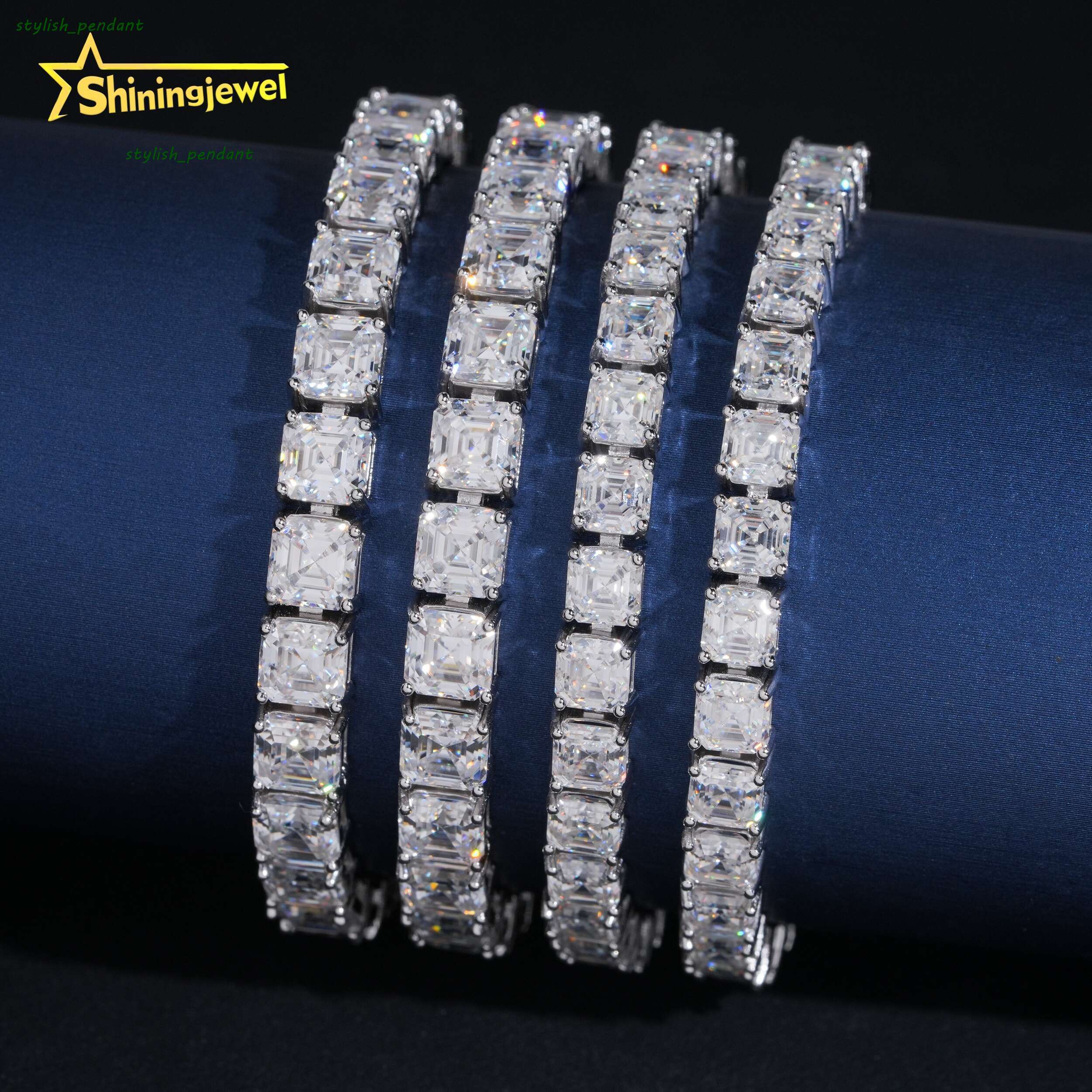 New Design Hip Hop Jewelry Luxury Bracelets Solid 925 Sterling Silver Asscher Cut 5MM 6MM Tennis Bracelet