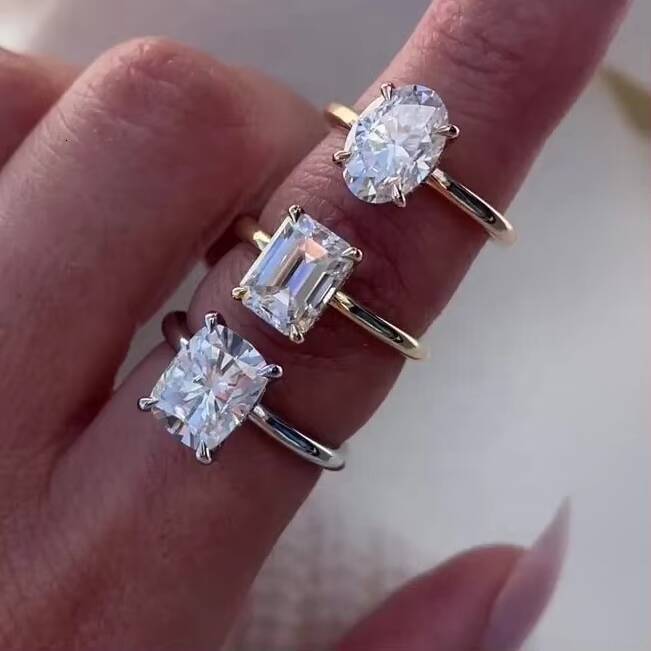 S925 Sterling Silver Rings 18K Solid Gold Fashion Solitaire Style Moissanite Ring Engagement Vvs Moissanite Engagement Ring