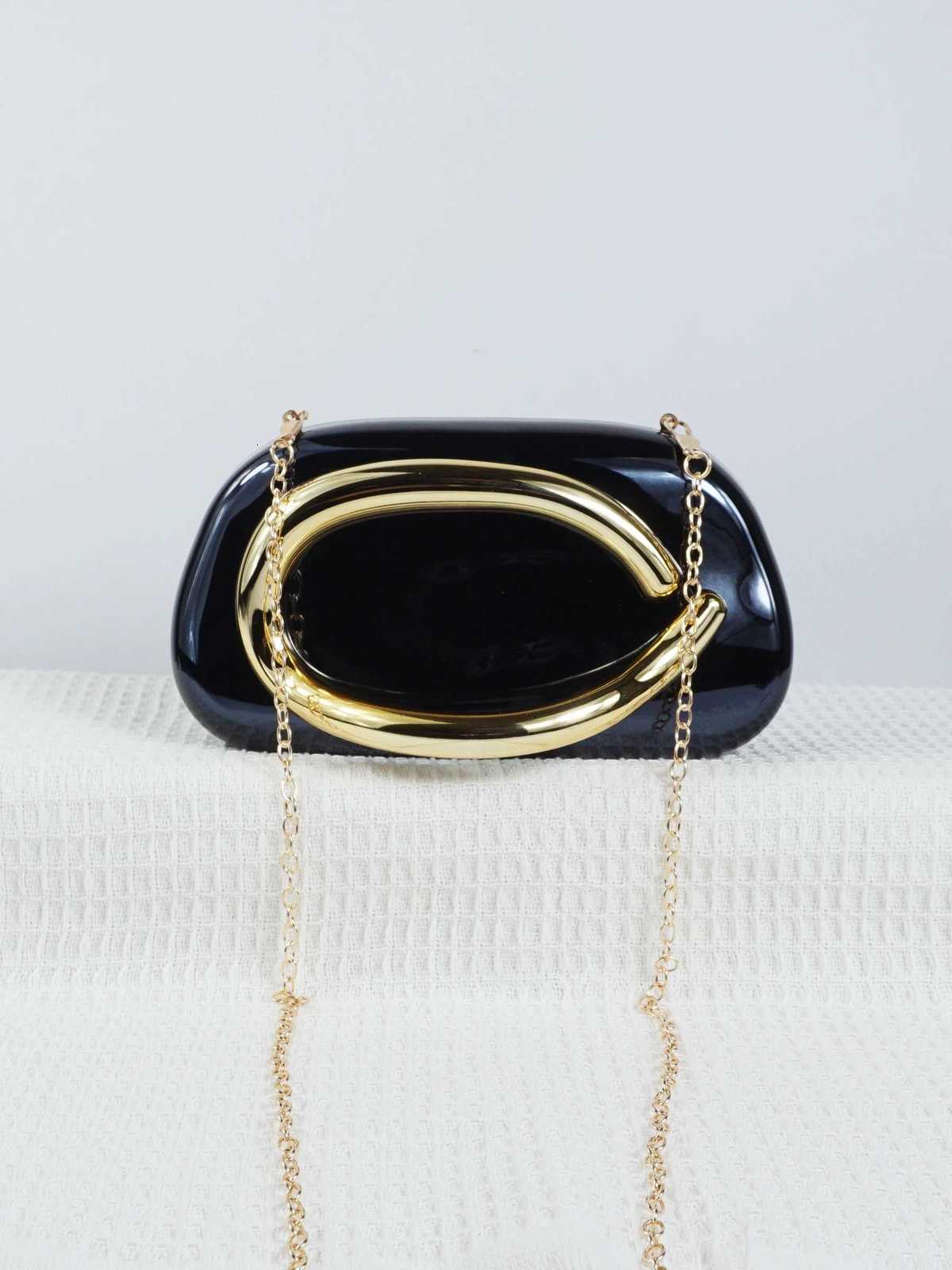 Ladies highend sparkling metal box shaped dinner bag luxurious and fashionable metal strip decoration evening dress bag H251027