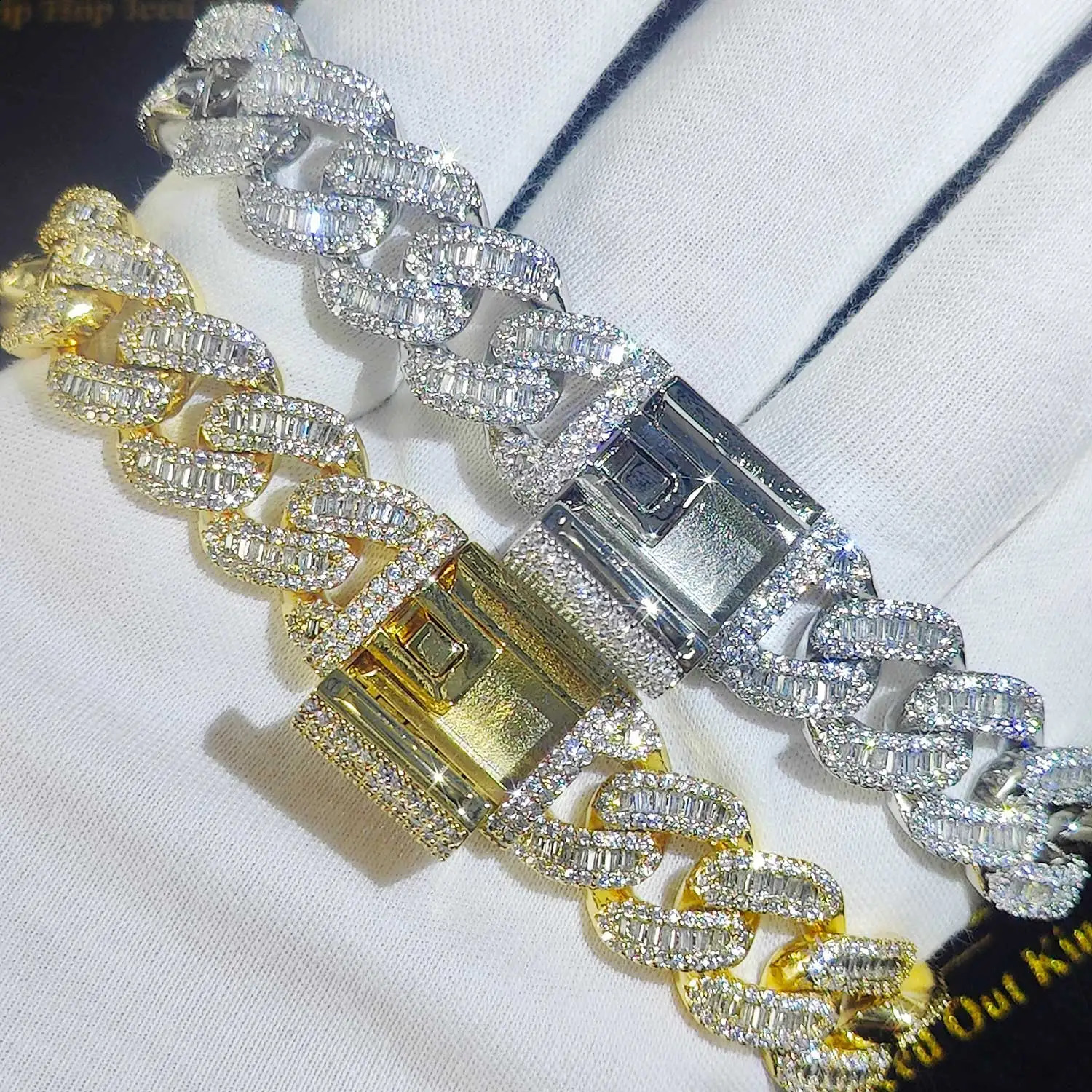 Hip Hop Claw Setting Rectangle 5A Cubic Zirconia Bling Iced Out 15mm Curb Miami Cuban Link Bracelets for Men Rapper Jewelry 251023