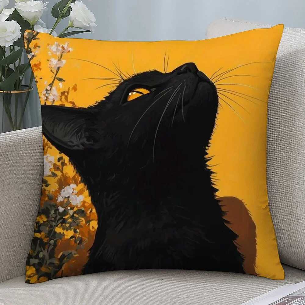 Pillow Case Black Cat Case Short Plush Sofa Decorative Gift Home Doublesided Printing Cushion Living room and bedroom 60x60cm C251028