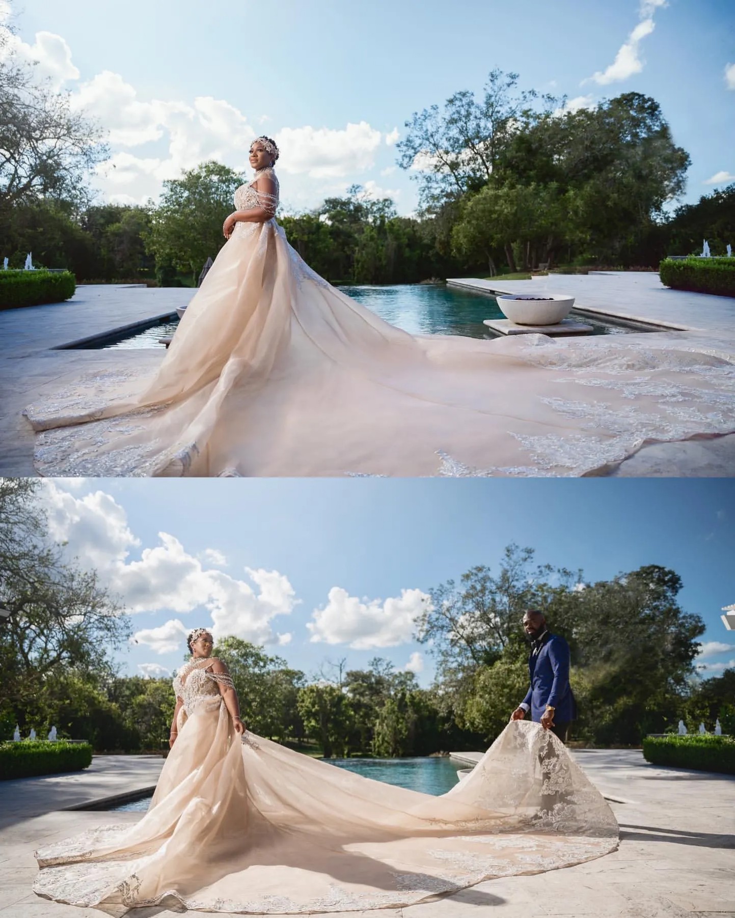 Aso Ebi Arabic Plus Size Mermaid Bridal Gown in Champagne with Full Lace Crystals Detachable Train and Illusion Design