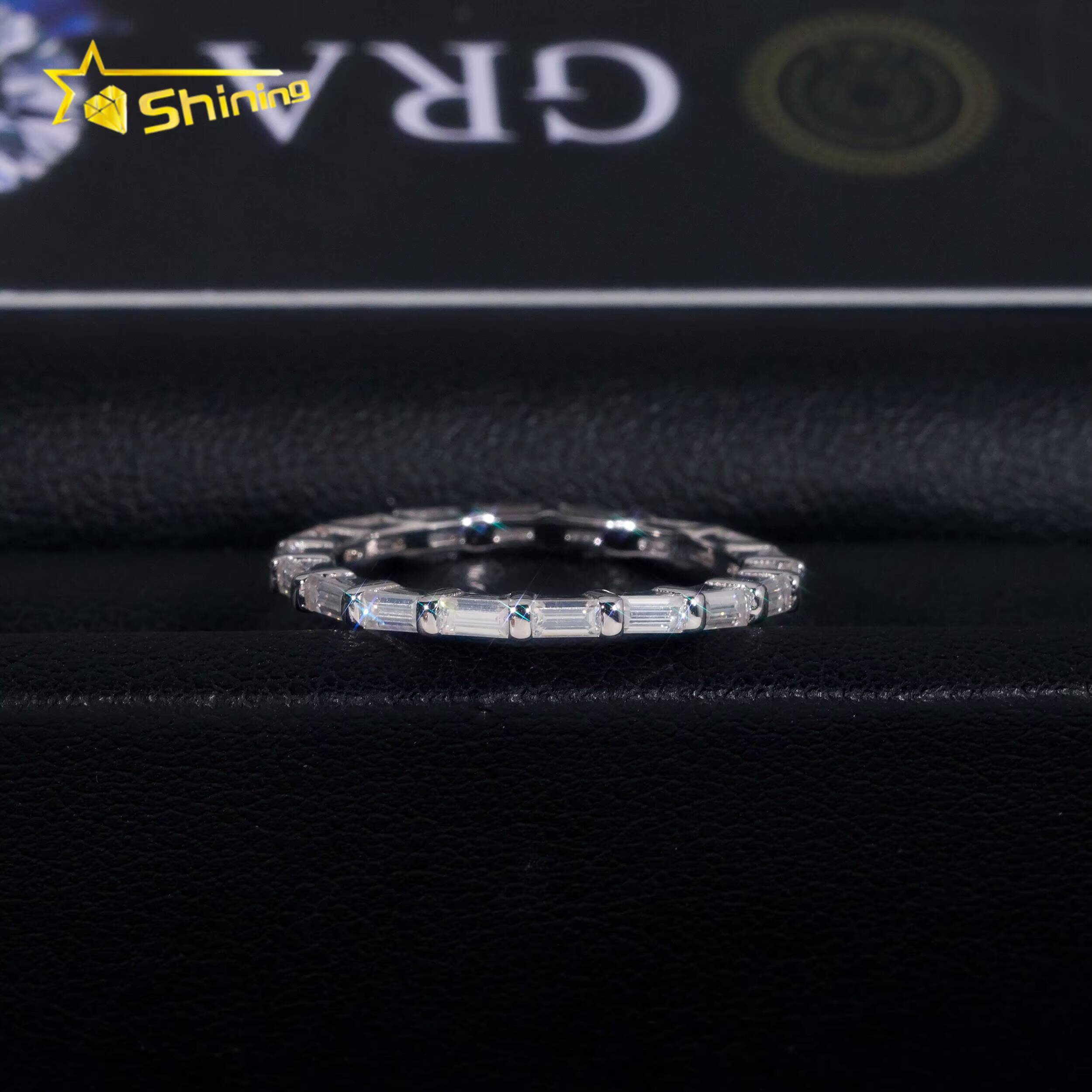 Customized Ring 925 Solid Silver D VVS Baguette Moissanite Wedding Ring Band High Quality Women Fashion Jewelry Rings