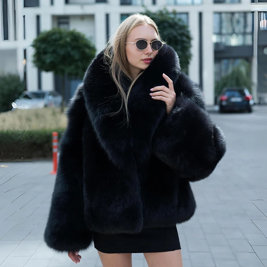 Black Fox Fur Jacket Women Genuine Fox Fur Coat High Quality Warm Fur Jacket Woman 251027