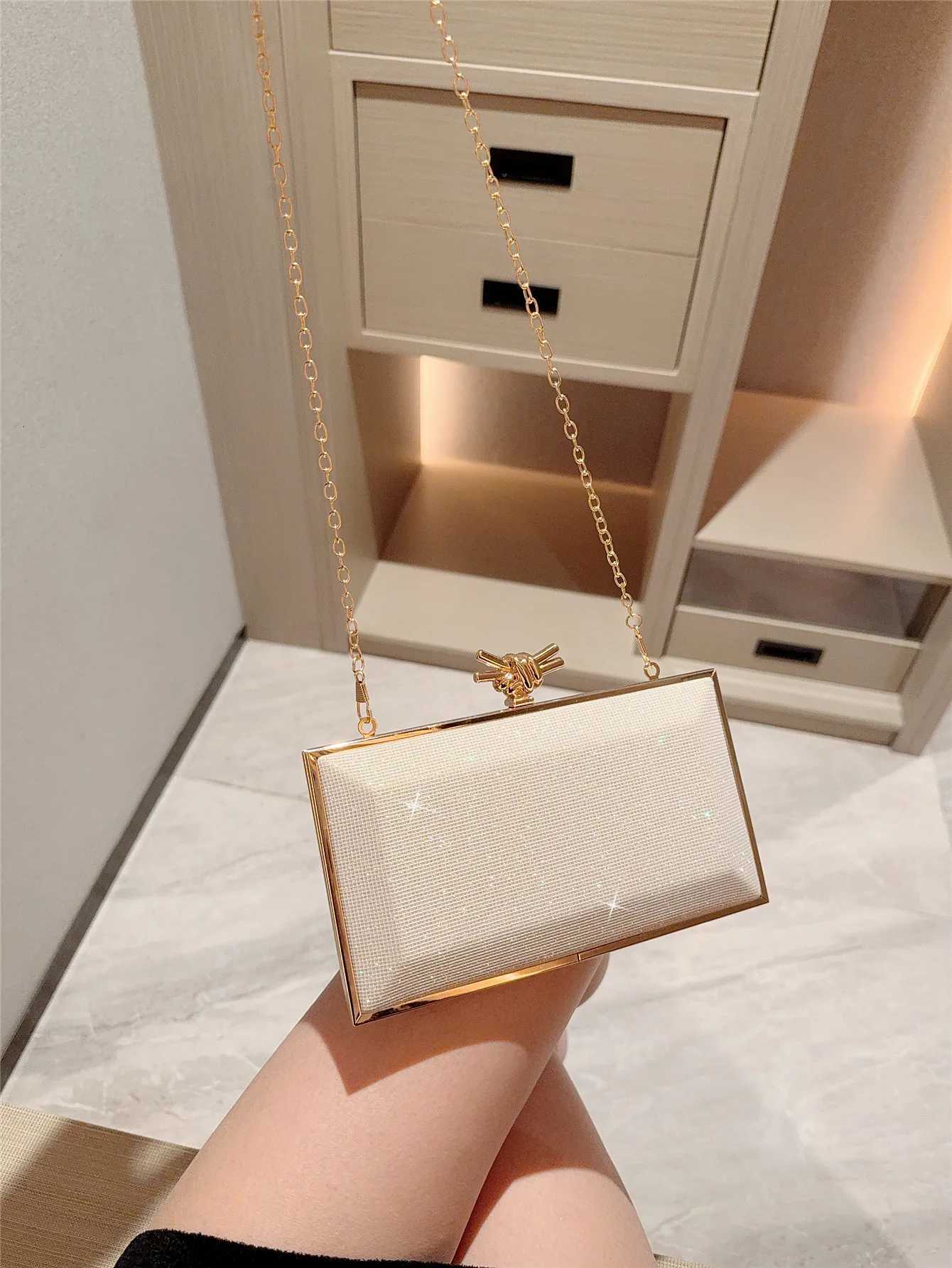 European and American Fashionable Dinner Bag Gold Clutch Bag White Square Box Bag Crossbody Chain Bag Evening Bag H251027