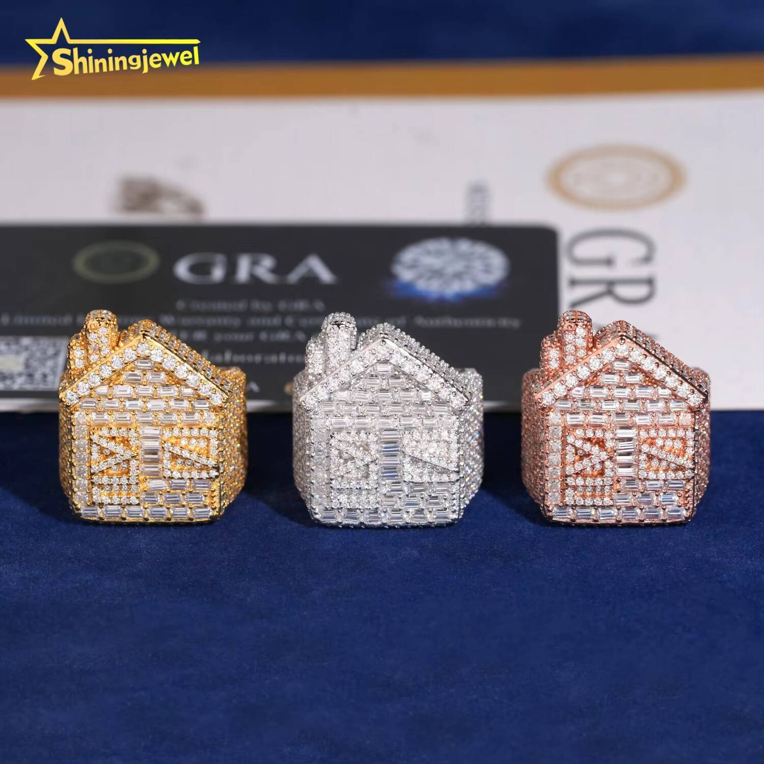 Fashion Hip Hop Style House Design Iced Out Men Ring 925 Sterling Silver VVS Moissanite Jewelry Custom Diamond House Rings