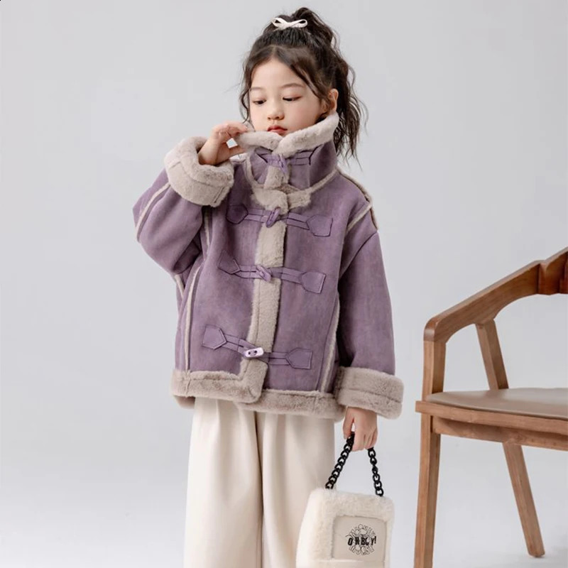 Fashion Teen Girls Lambswool Jackets 2025 Winter Kids Vintage Loose Thickened Deer Skin Velvet Fur Coats Childrens Clothing 251027