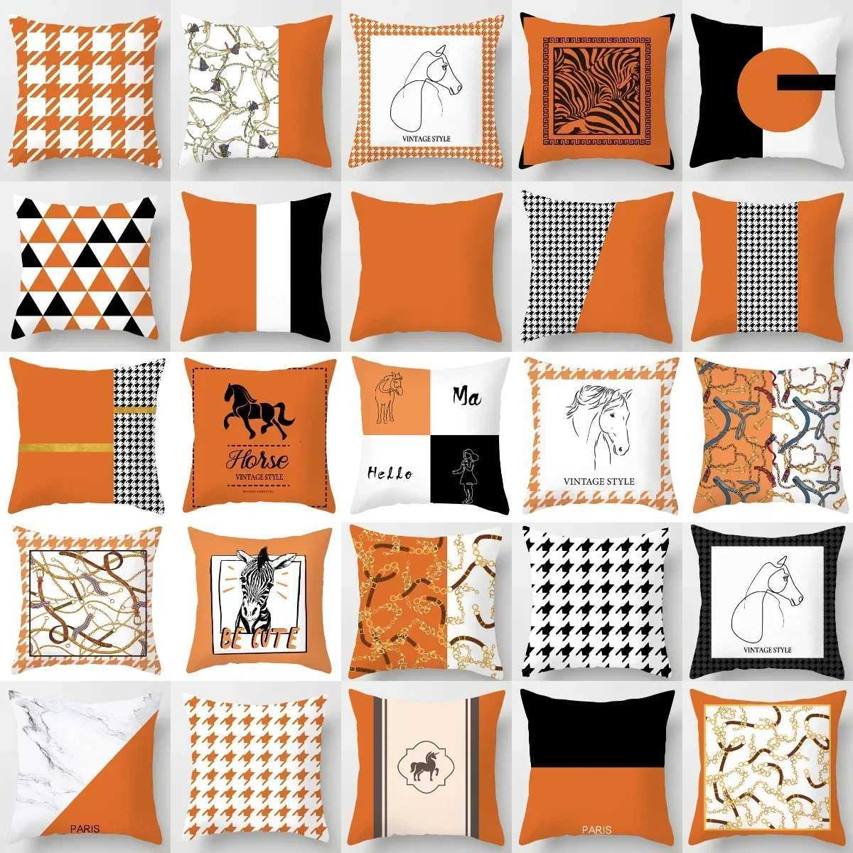 Pillow Case Orange Color Geometric Cushion Covers Horse Pattern Modern Nordic Fashion Simple Covers Decorative Livingroom Sofa Couch C251028