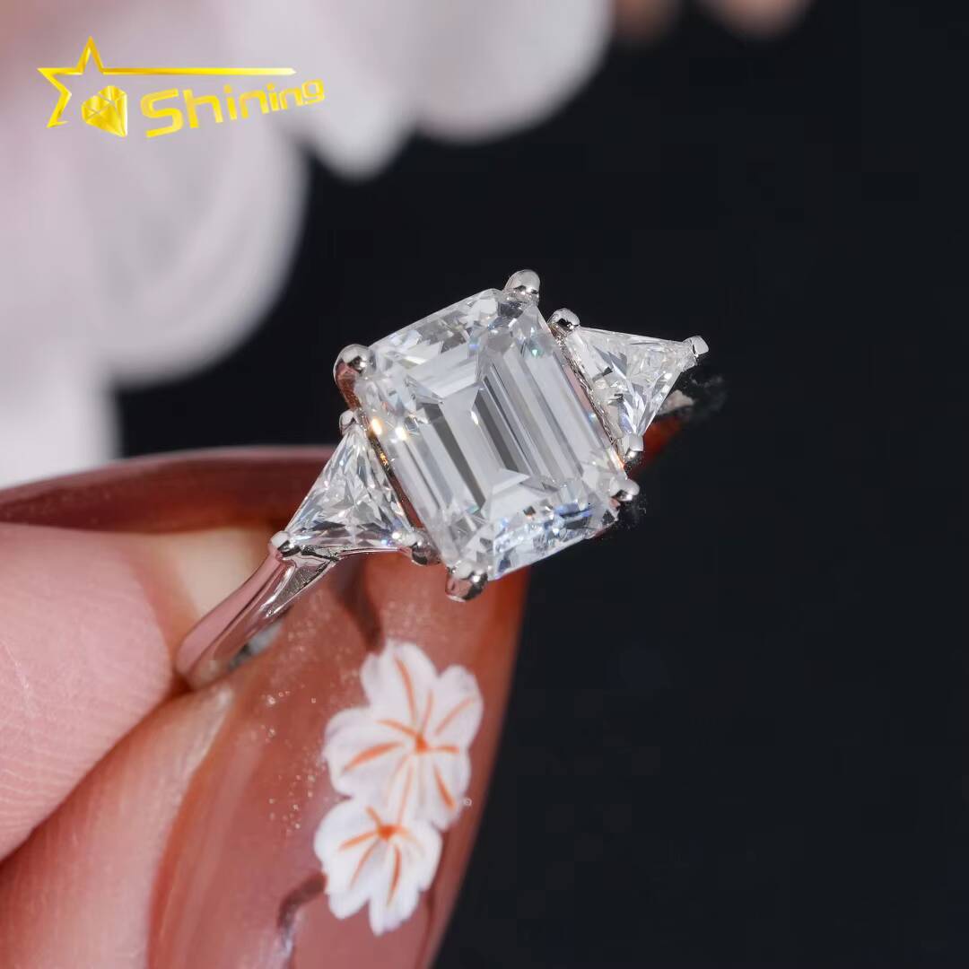 Pass Diamond Tester Luxury Emerald Cut S925 Sterling Silver with VVS Women Engagement Wedding Moissanite Diamond Ring