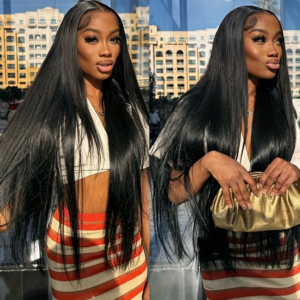 12A High Quality 13X6 Transparent Frontal Wig Pre Plucked Hairline India Remy Straight Lace Front Human Hair Wigs For Women 180% Density Natural Color