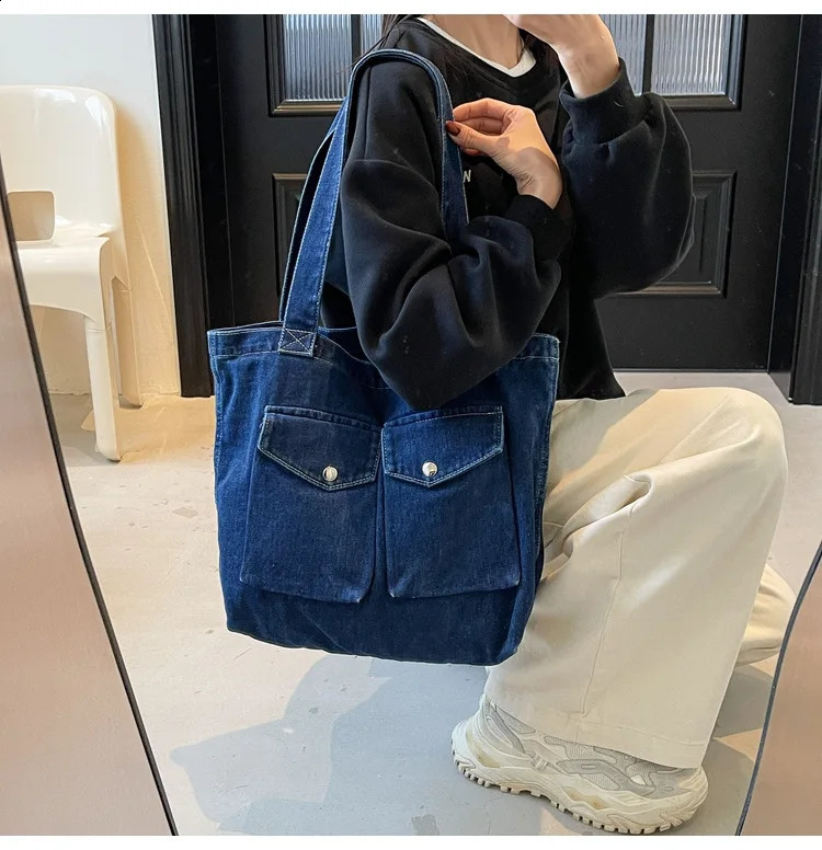 2025 Womens Denim Tote Bag Versatile Big Capacity Shoulder for College Students Casual Everyday Use 251018