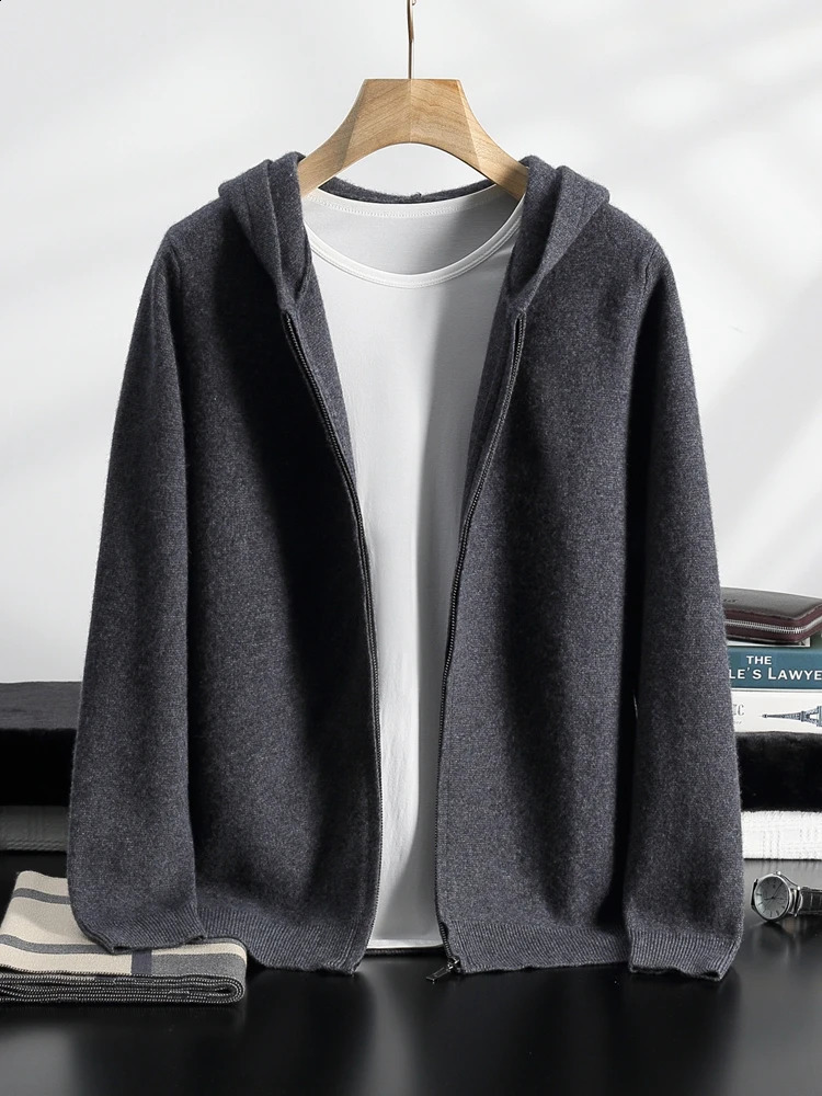 Mens Sweater Cardigan 100 Cashmere Coat Autumn Winter Clothes Zip Hooded Outerwears Thick Warm Knit Jacket Smart Casual 251017