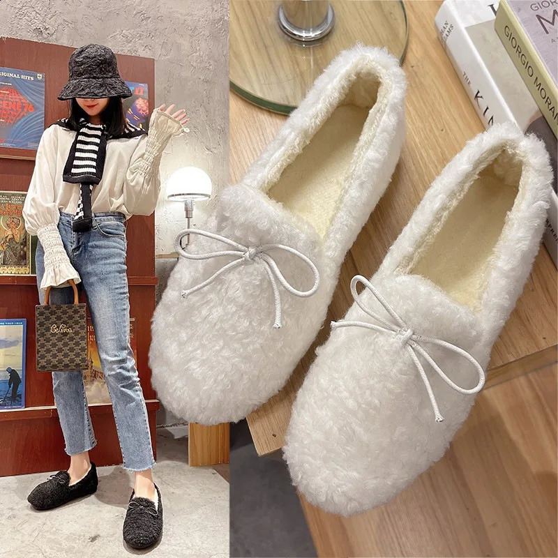 Fashion Womens Winter Warm Outdoor Shoes Ladies Casual Plush Flats SlipOn Loafers Moccasins Femme Winter Cotton Shoes 251023