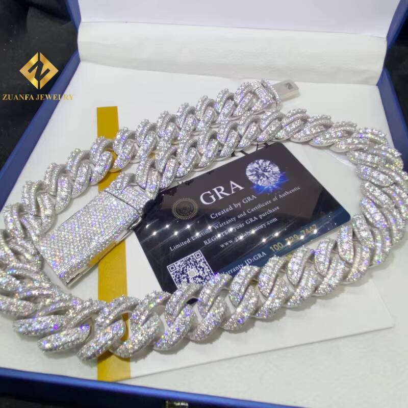 New Product 925 Sterling Silver Cuban Chain 20mm Moissanite for Men VVS Moissanite Miami Cuban Chain HipHop Iced Out Jewelry GRA