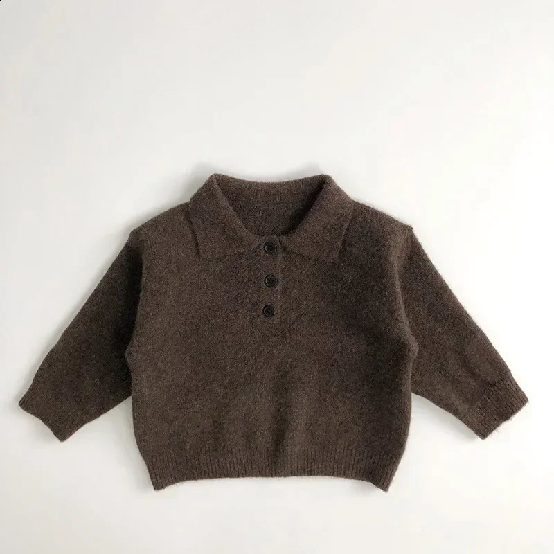 4424 Childrens Sweater Autumn and Winter Retro Baby Boys Knitted Sweater Lapel Pullover Coat 251027
