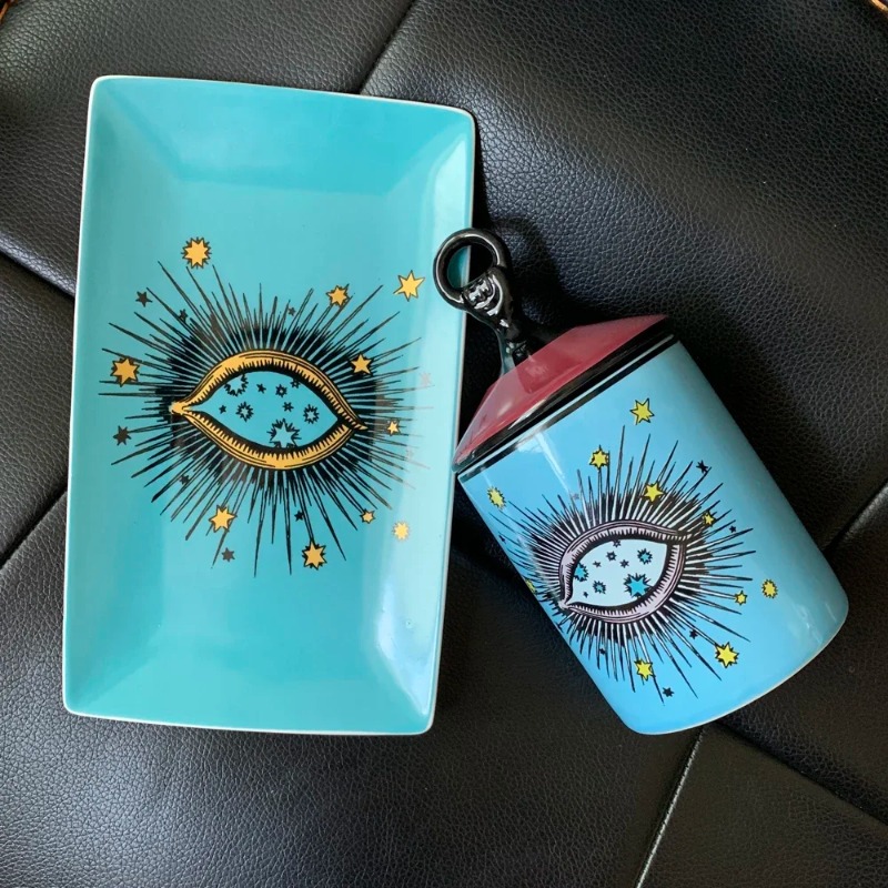 Creative Ceramic Handmade Big Eye Plate and Candle Holder Jar Makeup Jewelry Storage Tray Fruit Candy Dish Trays Decorative Art