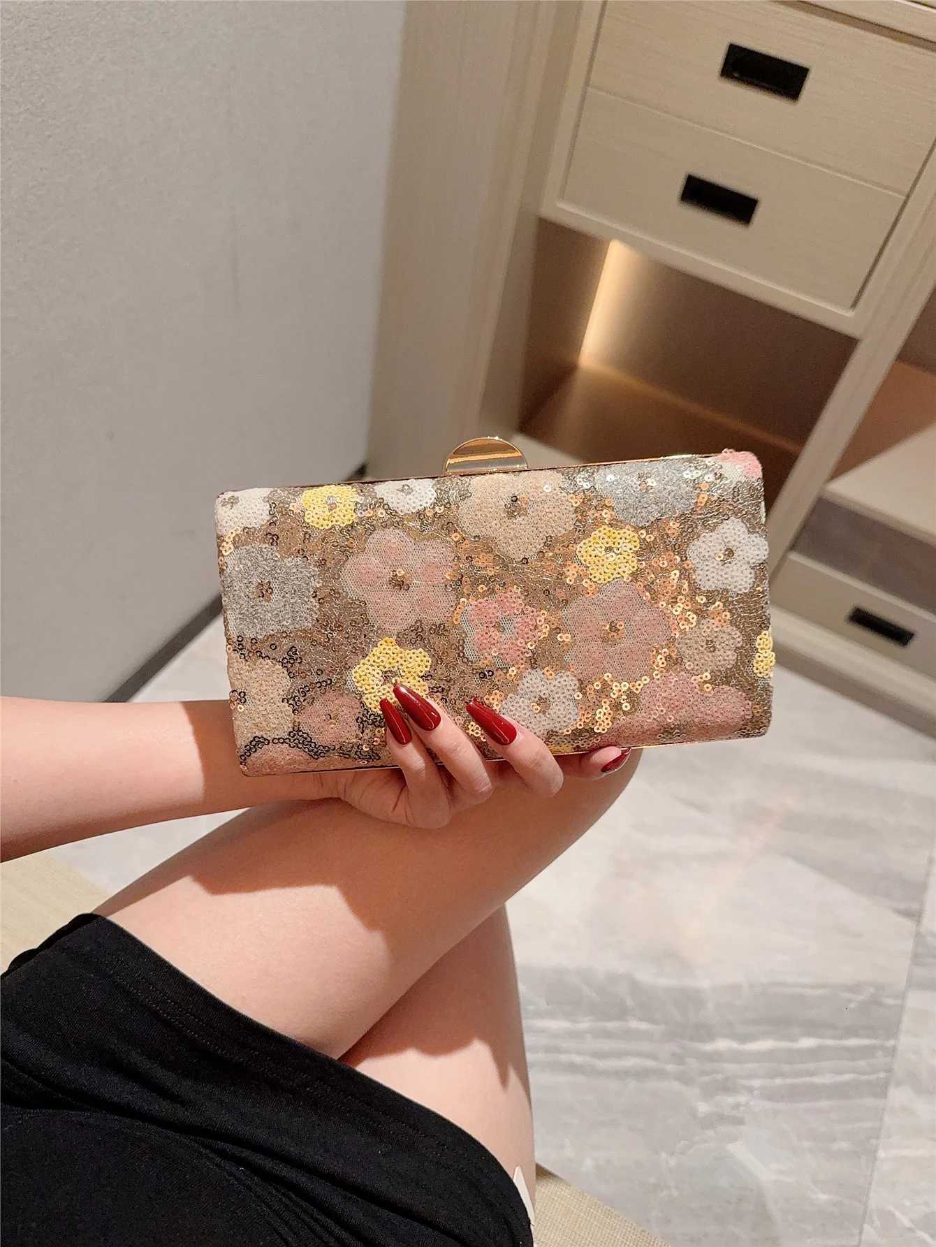 Fashion New Handbag Womens Sequin Flower HandHeld CrossBody Clutch Bag Cheongsam Small Bag Gold Bag Evening Bag H251027