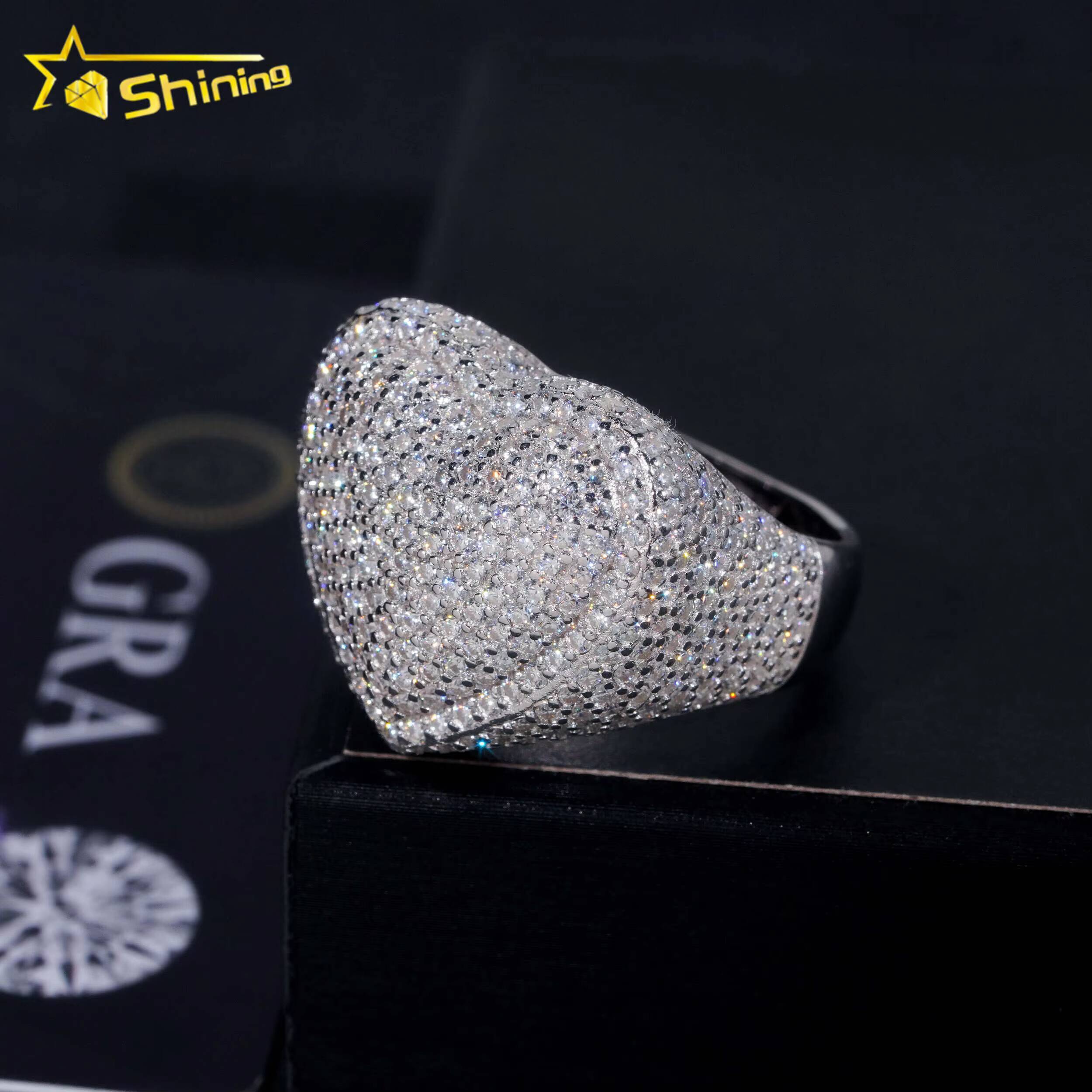 Ready to Ship Moissanite Mens Ring 925 Silver Iced Out Heart Shape Hip Hop Rings