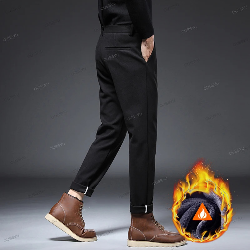 Winter Fleece Warm Suit Pants Men Thick Business Classic Outdoors Velvet Flocking Plush Korean Formal Trousers Male Oversized 40 251027