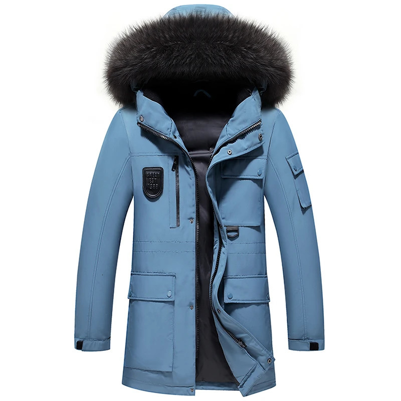 90 White Duck Down Coat Male Winter Casual Thick Warm Fur Collar Down Jacket Mens Outdoor Tooling Multipocket Long Ski Parka 251023