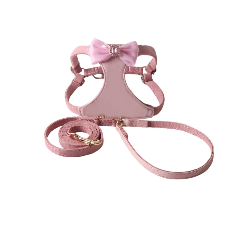 Glamorous Rhinestone Bowknot Pet Harness Leash Set, Adjustable & Durable, Luxury Walking Gear, Secure Pet Vest Harness with Leash,Suitable for Small D
