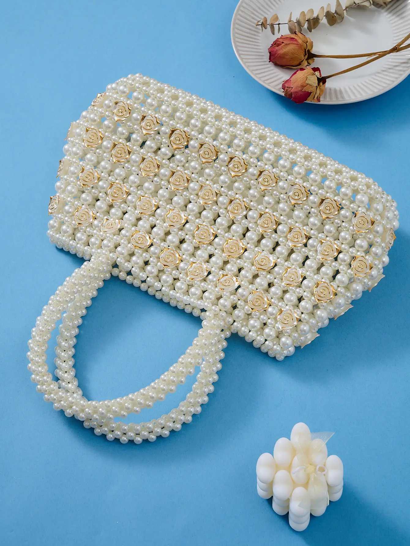 French hollowedout fairy pearl bag socialite handwoven beaded handbag Boston handheld vacation bag H251027