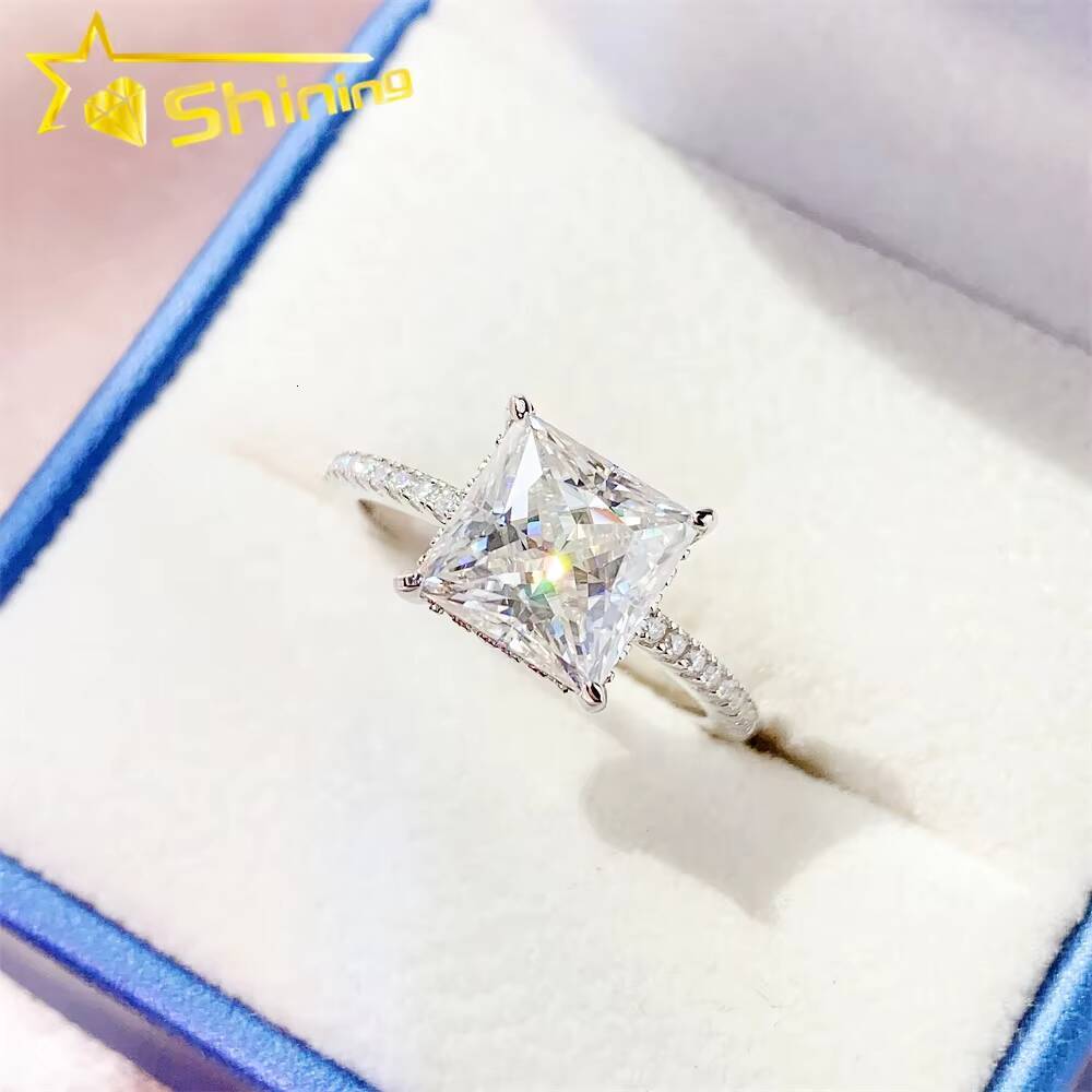 Wholesale Price 925 Sterling Silver D VVS Princess Cut Moissanite Ring Women Moissanite Wedding Rings Fine Jewelry