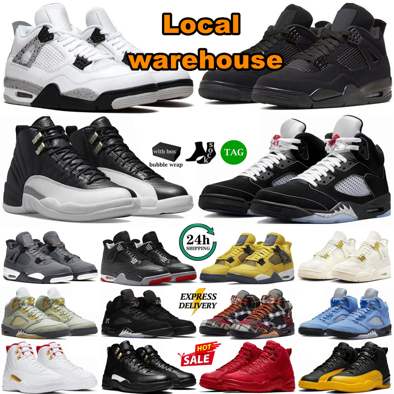 US Local warehouse 4s Basketball Shoes 5s 12s Mens Womens Trainers Luxury Grey Sail 4 Military Blue Black Cat Lightning White Thunder Bred Sports Sneakers With Box