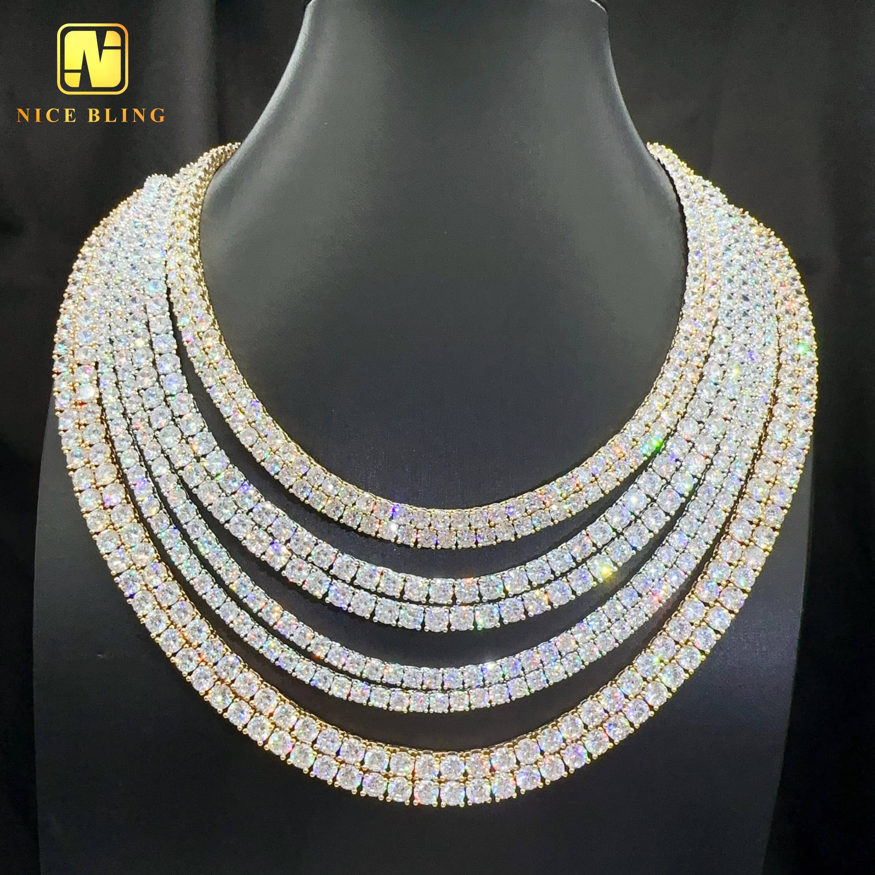 Factory Wholesale Price 18k White Gold Plated 316l Stainless Steel Tennis Chains 3mm 4mm 5mm 6mm Handmade Tennis Necklace