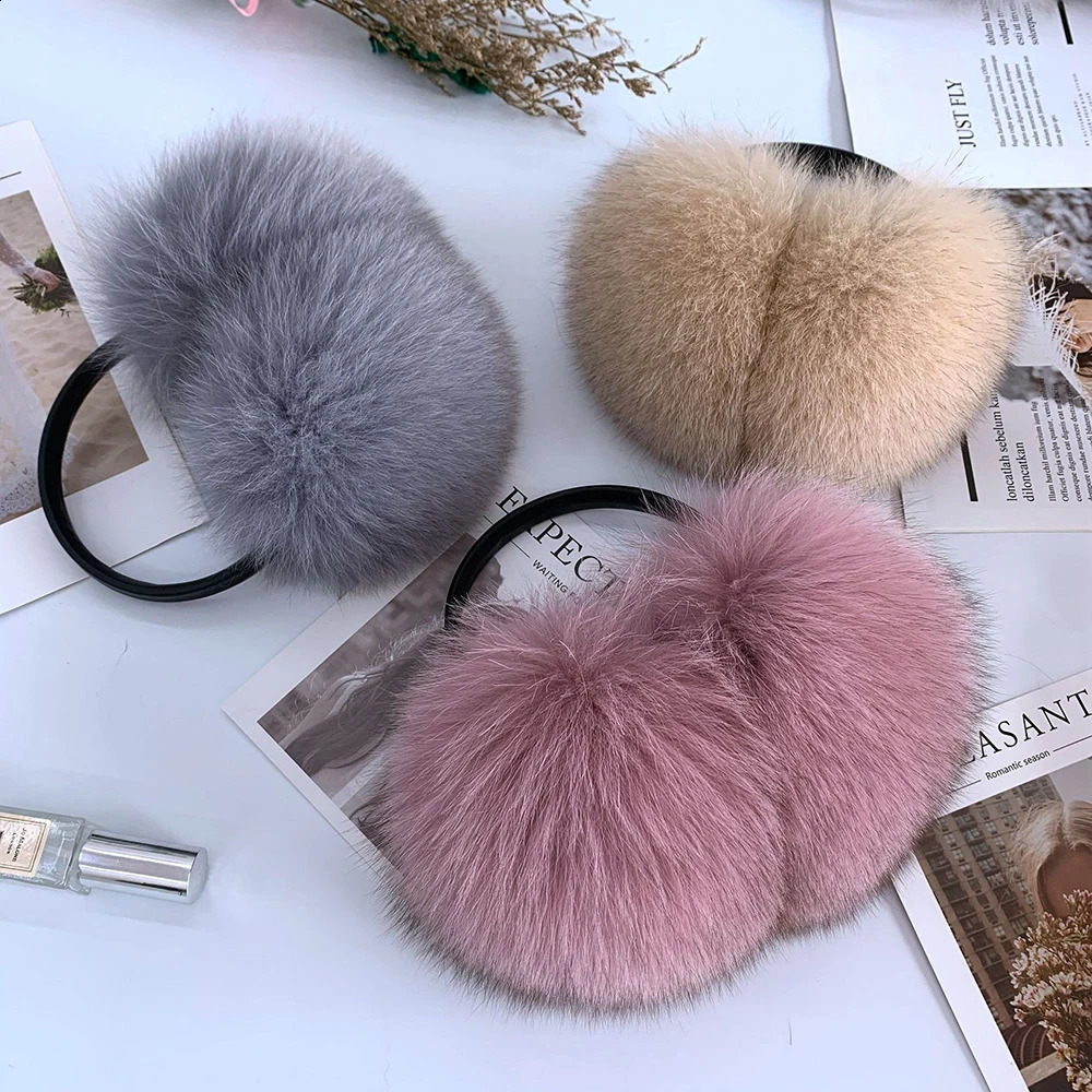 Winter Real Fox Fur Earmuffs for Women Natural Fox Fur Scarves Dual use Genuine Warmer Plush EarMuff Outdoor Solid Fur Scarf 251027