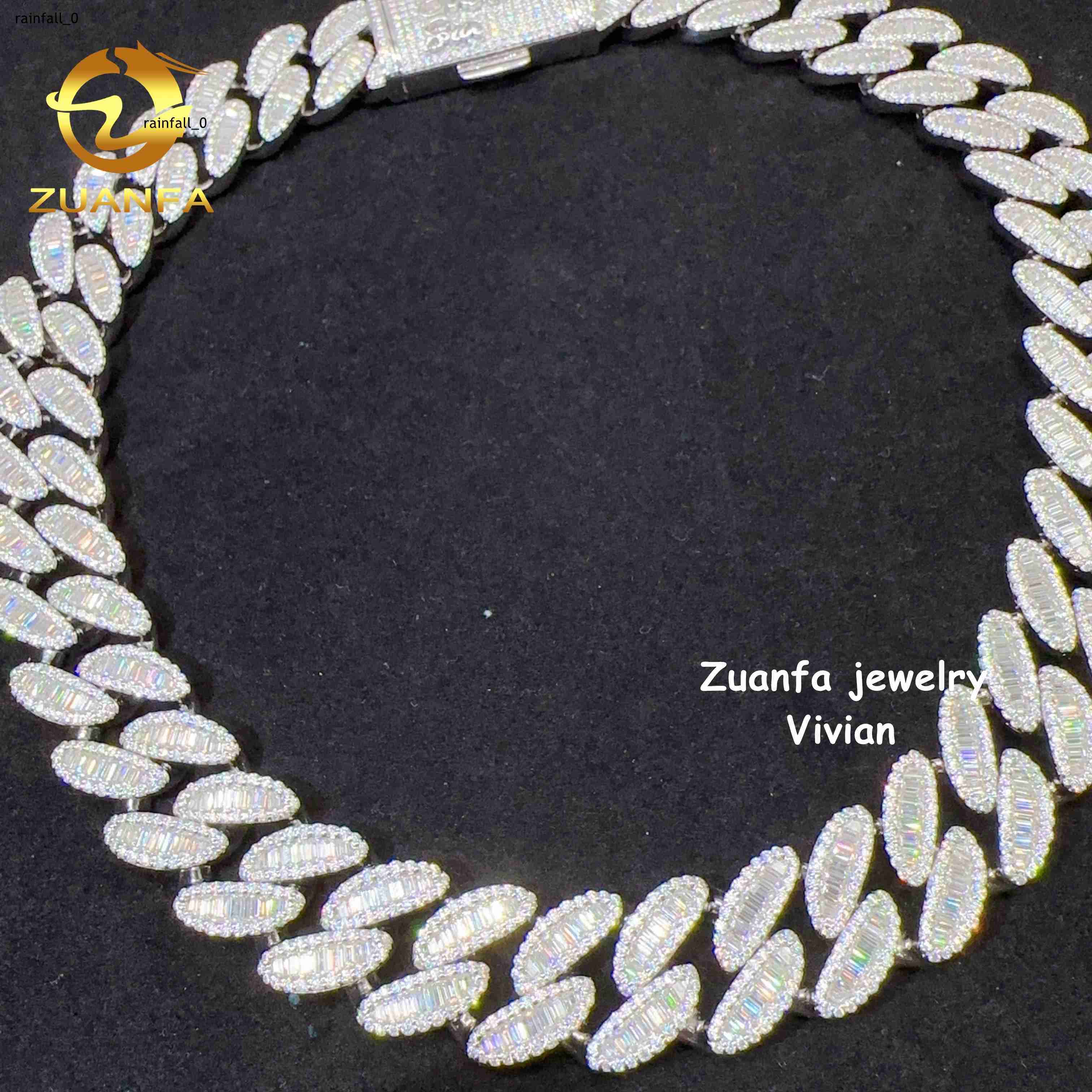 VVS Moissanite 20mm Pass Diamond Tester Iced Out Fine Jewelry Diamond Sterling Silver 925 Cuban Link Chain Necklace