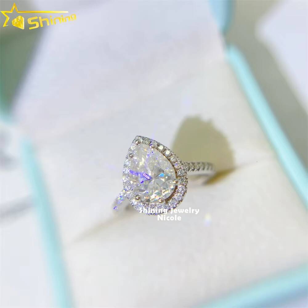 New Arrivals Bling Fine Jewelry 18K 925 Silver VVS Moissanite Pear Shape Engagement Ring