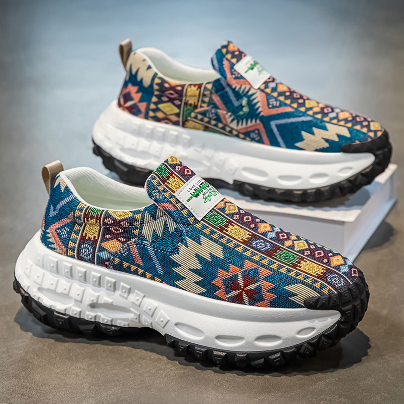 2025 Men's shoes spring breathable embroidered dad shoes thick soles increase the height of lazy people pedals casual sneakers trendy shoes