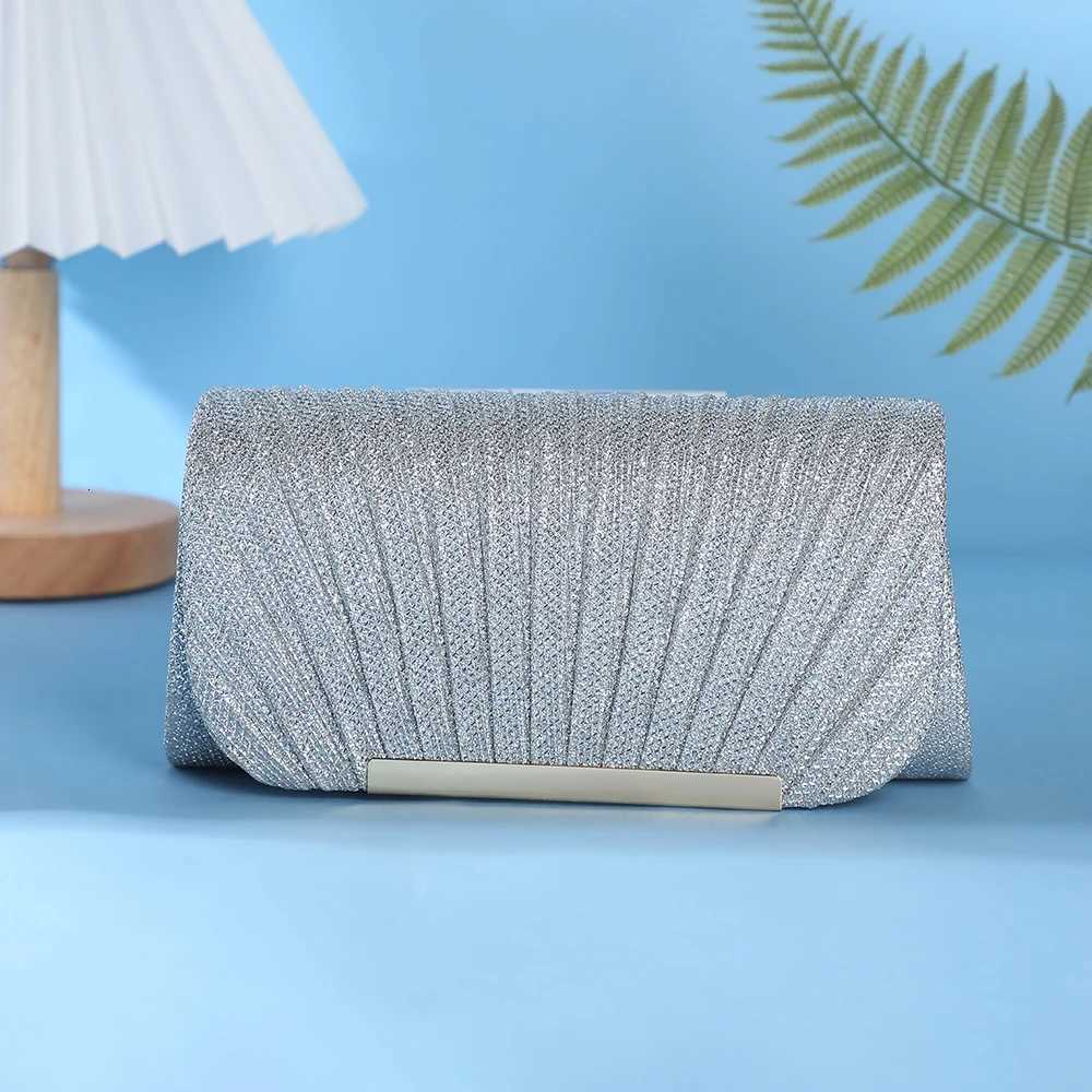 Shiny Metal Patch Decorated Envelope Clutch Bag with Wrinkles Texture for Party Bridal Wedding Evening Handbag H251027