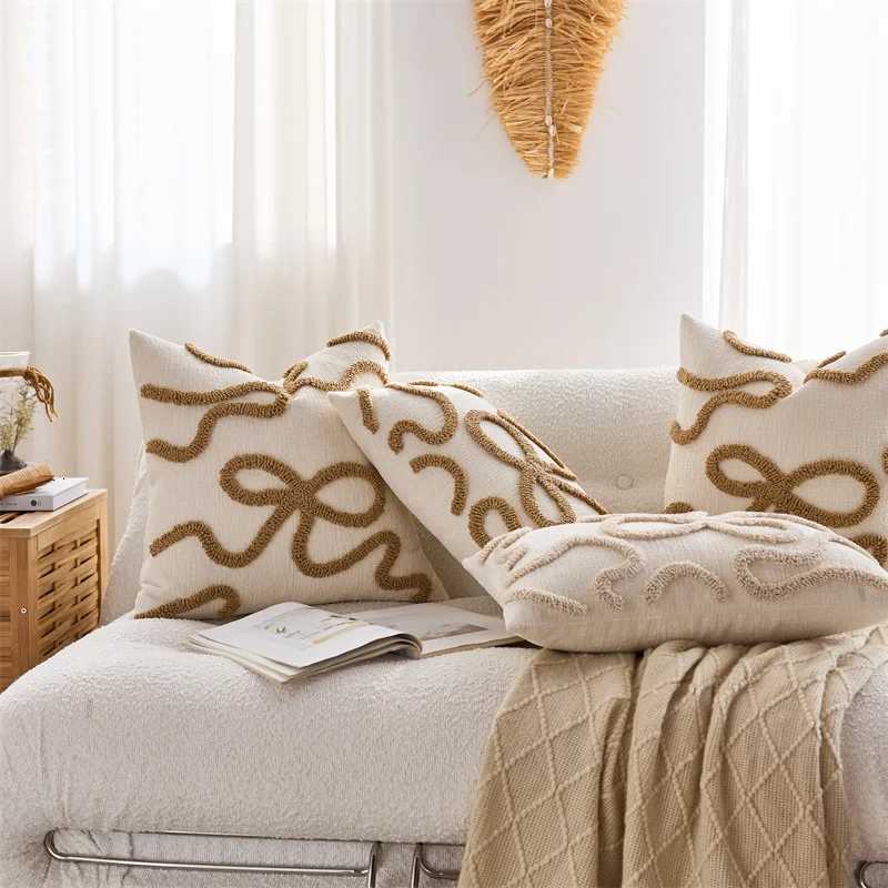 Pillow Case Bowknot Stripe Throw Cover Bay Window Waist Cushion Cover Light Luxury Decor Home Decoration case 30x5045x45CM C251028