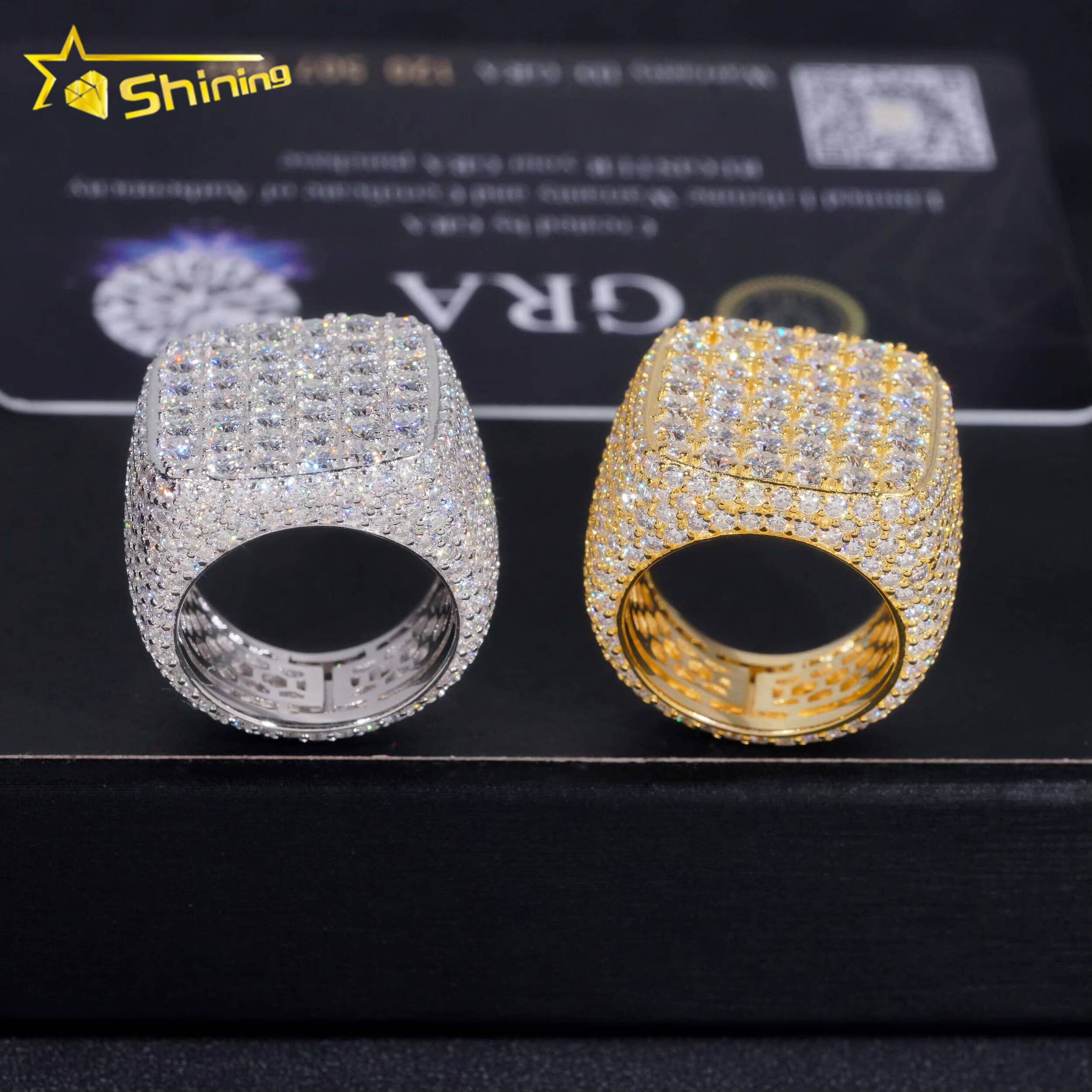 Gold Plated Moissanite Diamond 925 Sterling Silver Hip Hop Ring Iced Out Fully Moissanite Mens Rings Ready to Ship
