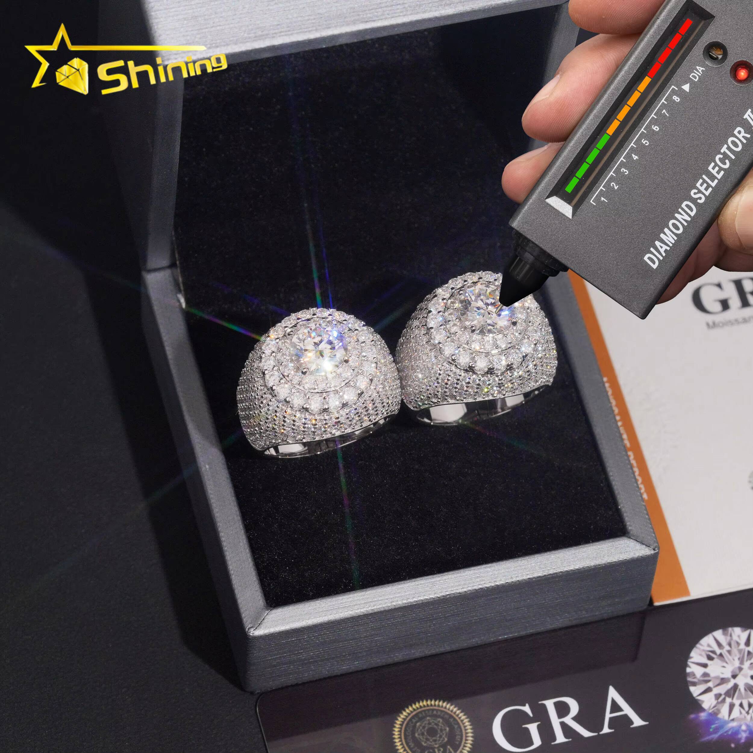 USA Local Shipping Iced Out Cluster Lab Moissanite Hip Hop Ring 925 Sterling Silver Fashion Jewelry Men Diamond Rings