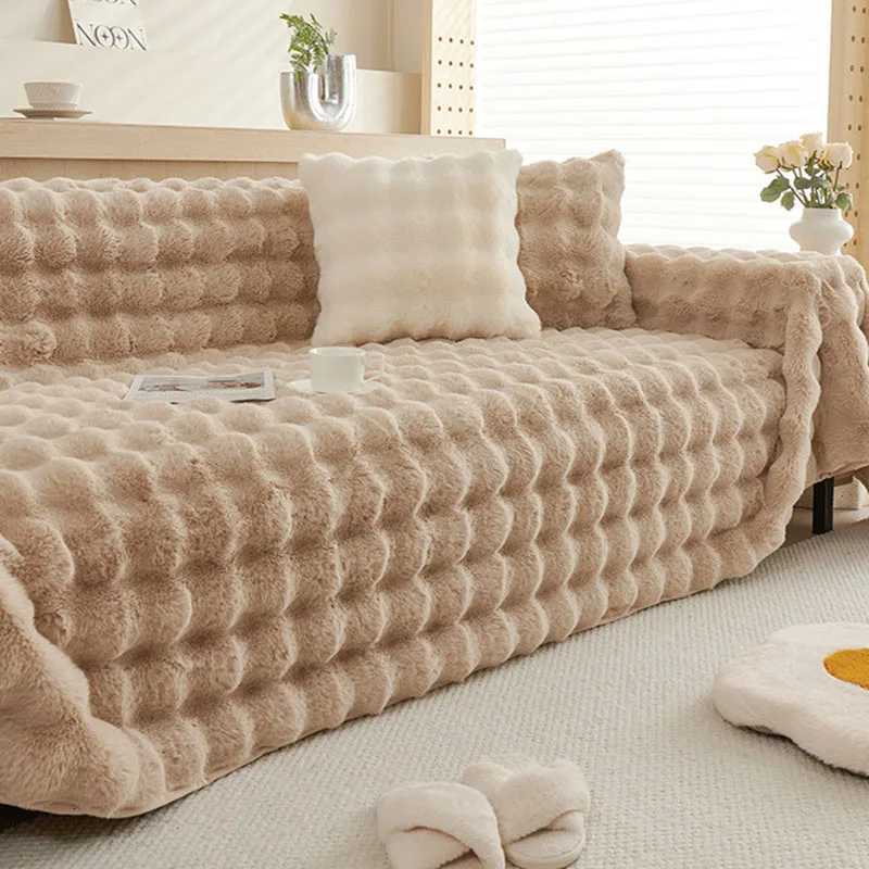 Winter Rabbit Plush Sofa Towel Cover Solid Thick Anti Slip Couch Cushion for Living Room MultiPurpose Sofa Blanket for Office C251028