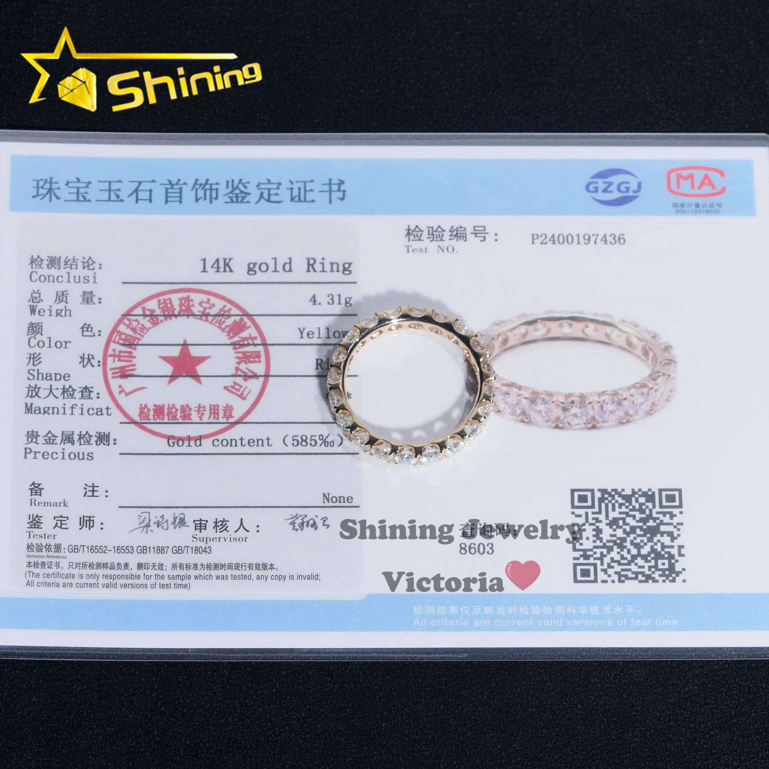 Luxury 3MM 10K 14K 18K Solid Gold Moissanite Diamond Eternity Engagement Ring Iced Out VVS Round Brilliant Cut Band Rings Women