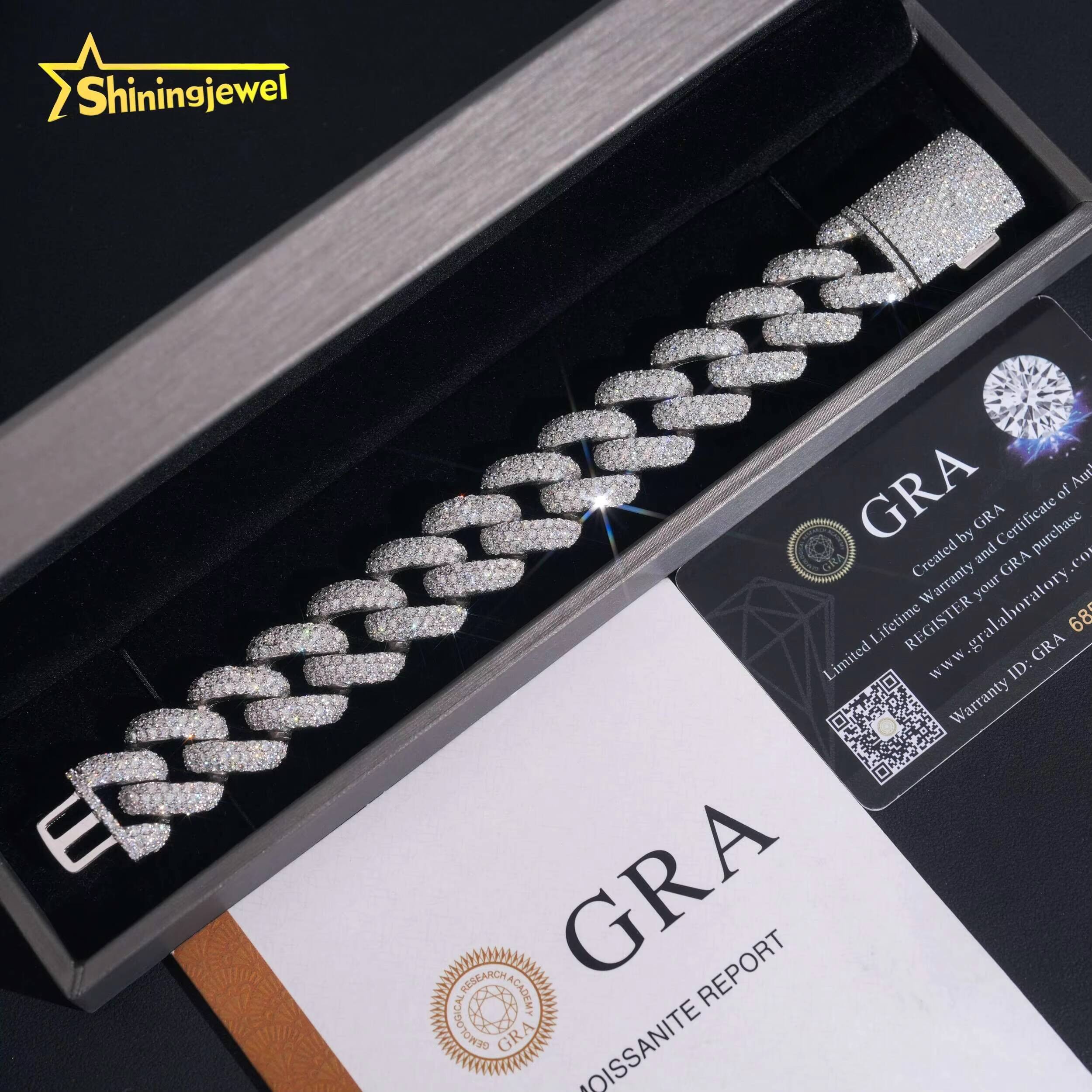 925 Silver Hip Hop Bling Moissanite Cuban Link Bracelet with Iced Out Charms Chain for Streetwear Brands