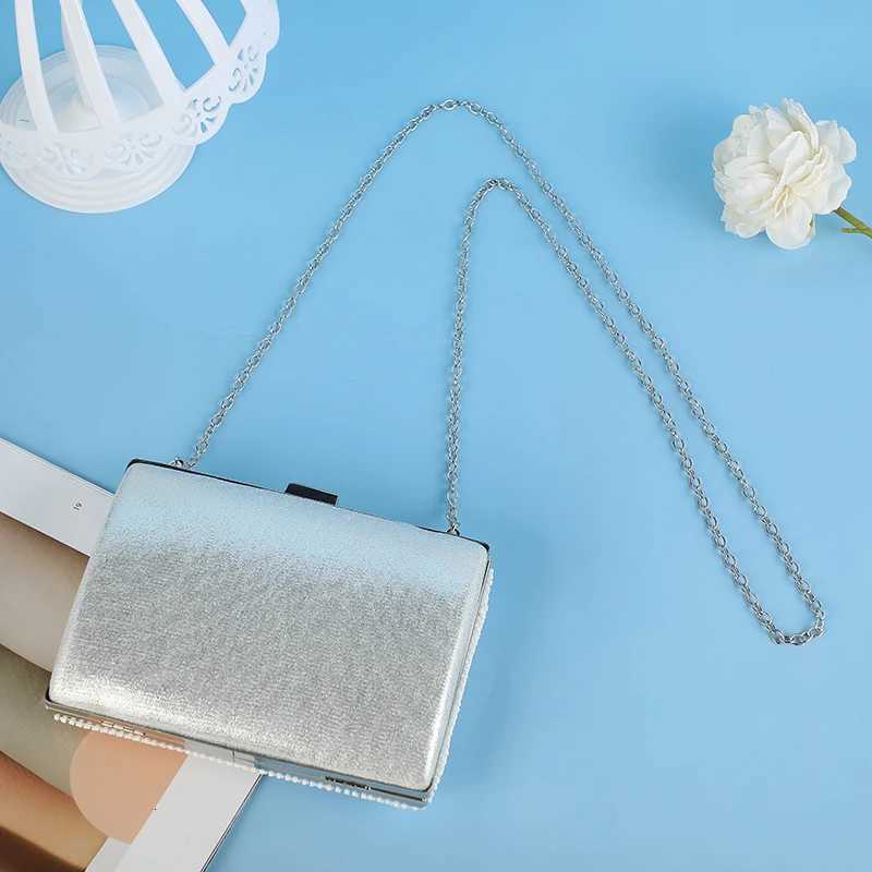 Elegant Letter Bridal Clutch Bag White Beaded Evening Party Square Bag with HighEnd Metal Chain for Women H251027