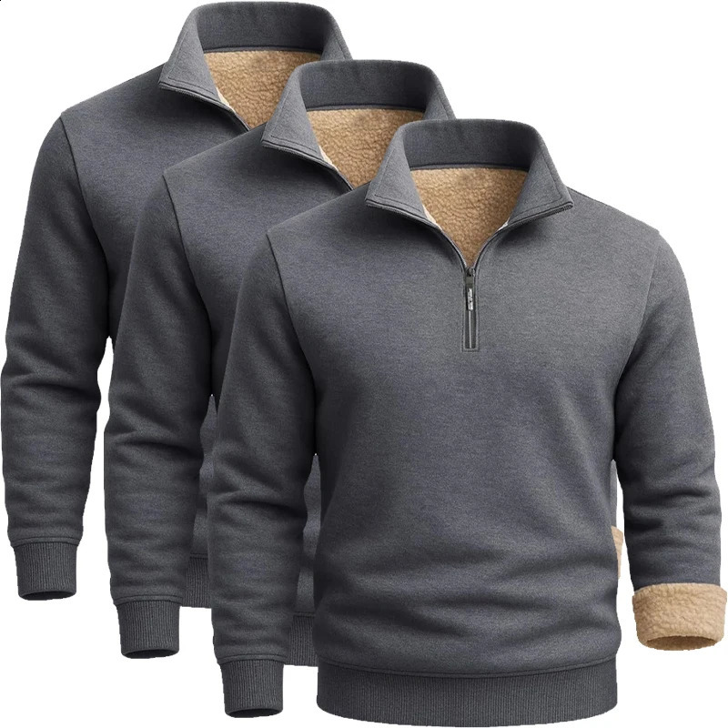 3 Pack Mens Long Sleeve Zip Thick Pullover Winter Warm Sherpa Lined TShirt Men Autumn Outdoor Heavyweight Sweatshirts US SIZE 251027