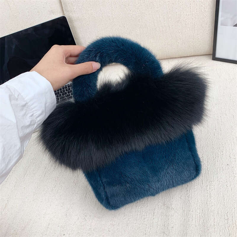 Best Seller Luxury Bag New Basket Fox Mink Patchwork Women's Evening Fur Bag Autumn Winter Light Luxury Leopard Dot Handbag