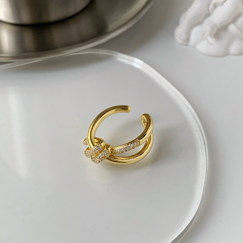 Designer Ring for Women Rope Cross Line Knotting Design Open Ring Vacuum Gold Plated Non Fading Jewelry Wholesales Drop Shipping - view 4