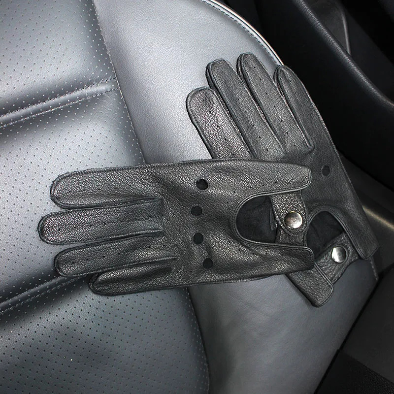 Summer Driving Deerskin Full Finger Leather Gloves for Mens Thin Hollow Unlined Motorcycle Riding Mens Fashion Driver Gloves 251027