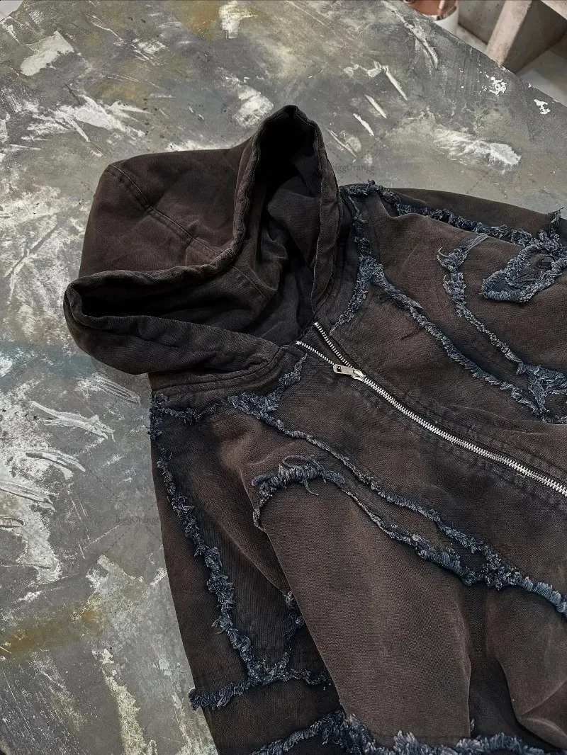 Y2k streetwear punk vintage striped oversized jacket mens fashion loose Harajuku zipper sweatshirt hoodie couple style 251027